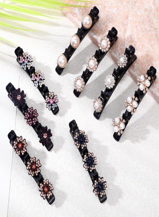 Qiuruoo Sparkling Crystal Stone Braided Hair Clips,Hairpin Duckbill Clips with 3 Small Pearl Hairpin,Flower Pearls Hair Accessories for Women(8PCS) - Image 4